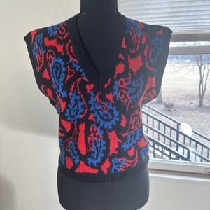 Bobbie Brooks Present Co. Pullover Sleeveless Sweater Vest Black Red 70s Size M
